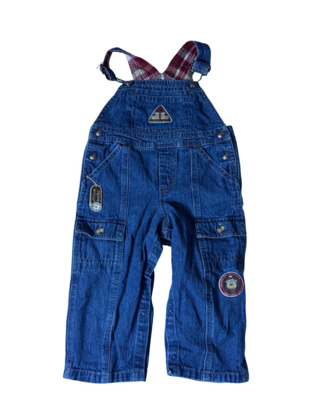 Little Legends Baby Denim Cargo Overalls Plaid Lined Size 18 Months